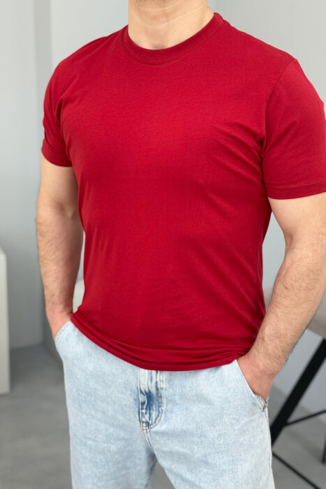T-SHIRT NJË NGJYRËSH PËR MESHKUJ NË NGJYRËN E KUQE - 3