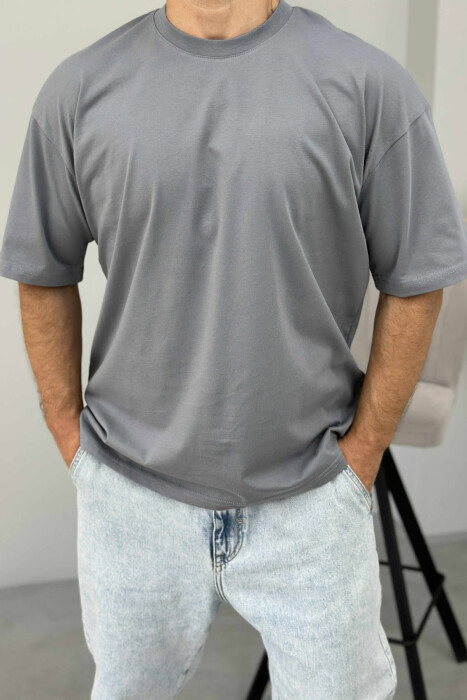 T-SHIRT NJË NGJYRËSH PËR MESHKUJ NË NGJYRËN GRI - 1