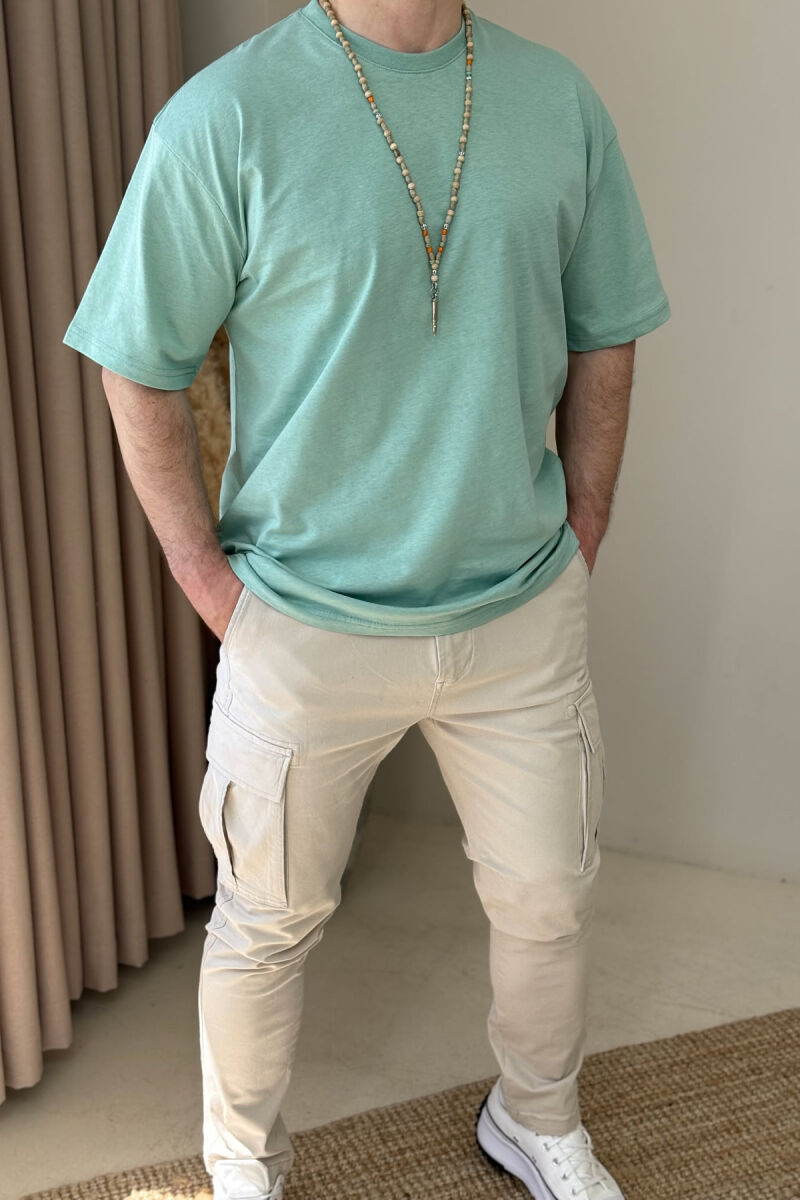 T-SHIRT NJË NGJYRËSH PËR MESHKUJ NË NGJYRËN MENTE - 2
