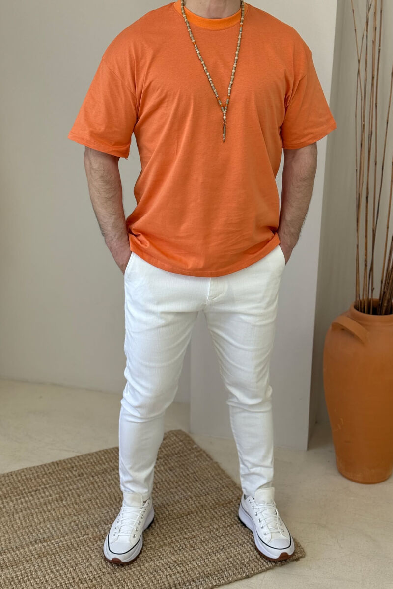 T-SHIRT NJË NGJYRËSH PËR MESHKUJ NË NGJYRËN PORTOKALLI - 2