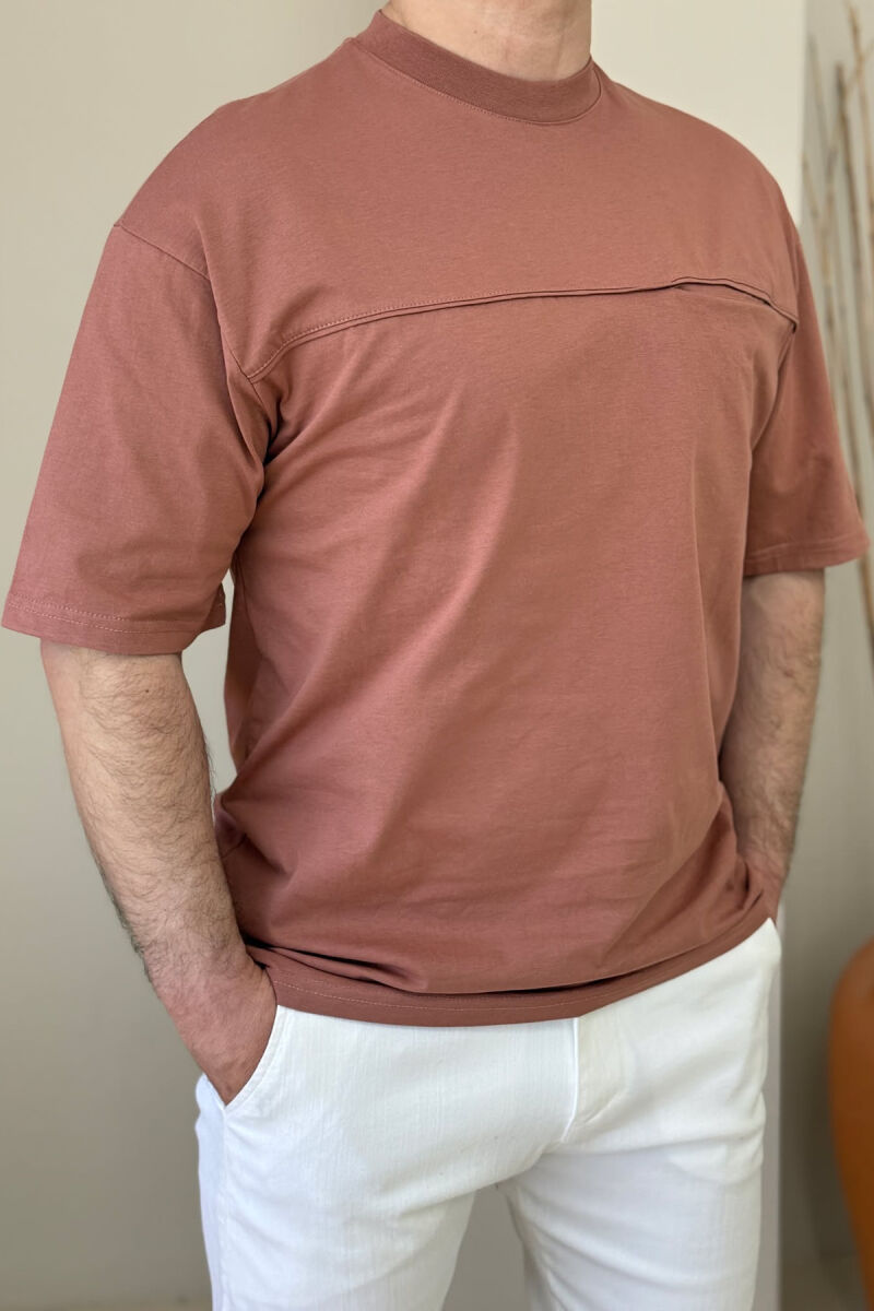 T-SHIRT NJË NGJYRËSH PËR MESHKUJ NË NGJYRËN PUDËR - 4