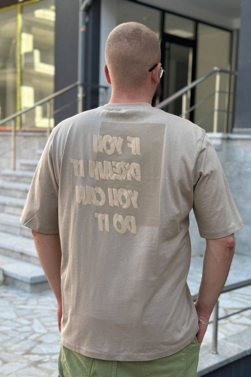 T-SHIRT PAMBUKU PËR MESHKUJ NË NGJYRËN BEZHË - 3