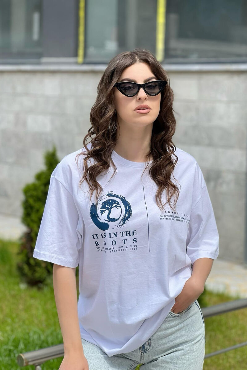 T-SHIRT PAMBUKU PËR FEMRA NË NGJYRËN E BARDHË - 1