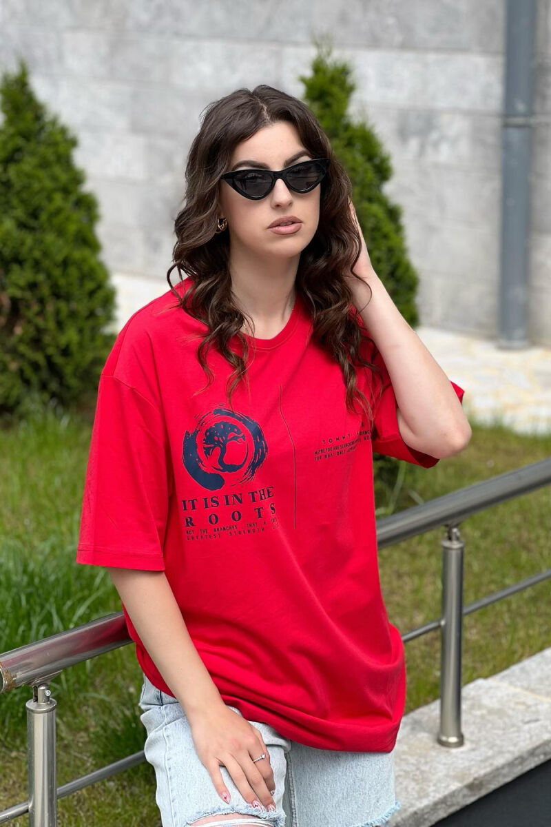 T-SHIRT PAMBUKU PËR FEMRA NË NGJYRËN E KUQE - 1