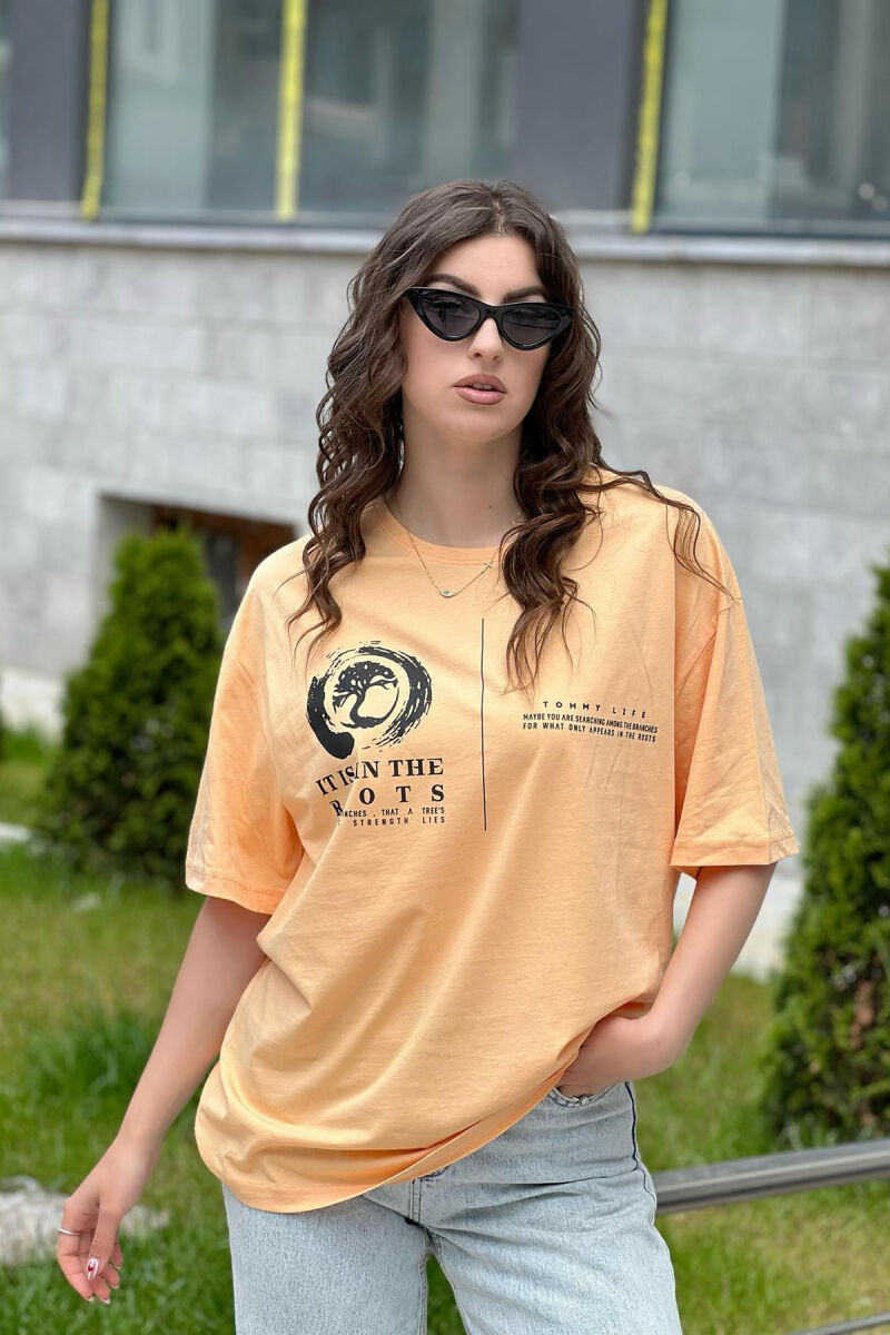 T-SHIRT PAMBUKU PËR FEMRA NË NGJYRËN PORTOKALLI - 1