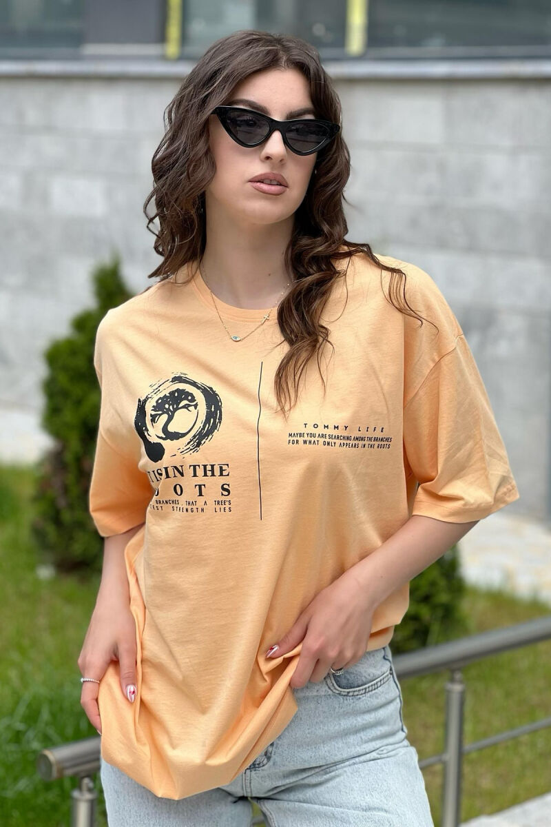 T-SHIRT PAMBUKU PËR FEMRA NË NGJYRËN PORTOKALLI - 3