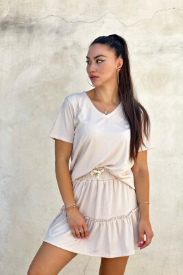 T-SHIRT PLUSE SKIRT WOMEN TWO PIECE SET CREAM/KREM 