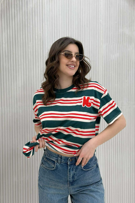 T-SHIRT SHUMËNGJYRËSH ME VIJA PËR FEMRA - 3