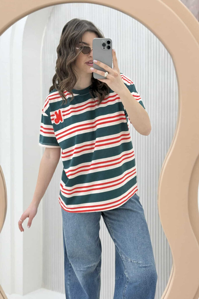 T-SHIRT SHUMËNGJYRËSH ME VIJA PËR FEMRA - 5