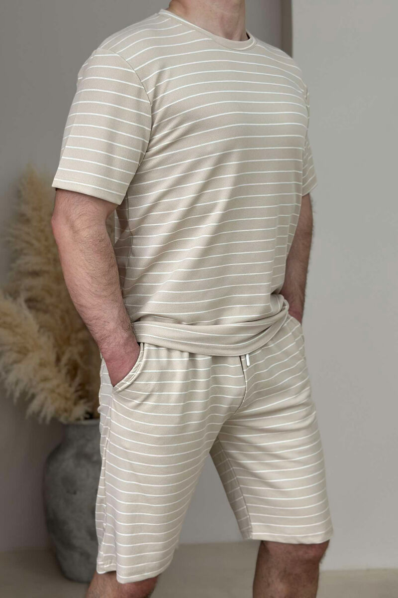 T-SHIRT+SHORT SWEATPANTS STRIPED MEN SET BEIGE/BEZHE - 2