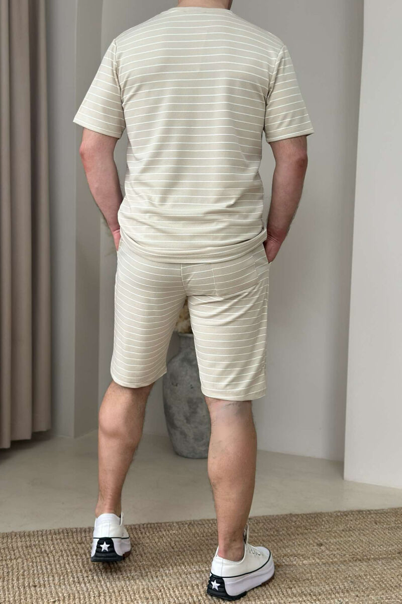 T-SHIRT+SHORT SWEATPANTS STRIPED MEN SET BEIGE/BEZHE - 3