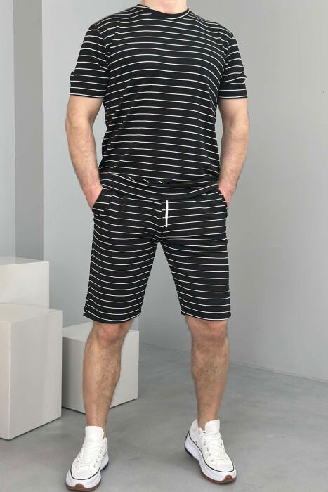 SET ME VIJA T-SHIRT+TUTA TË SHKURTRA PËR MESHKUJ NË NGJYRËN E ZEZË 