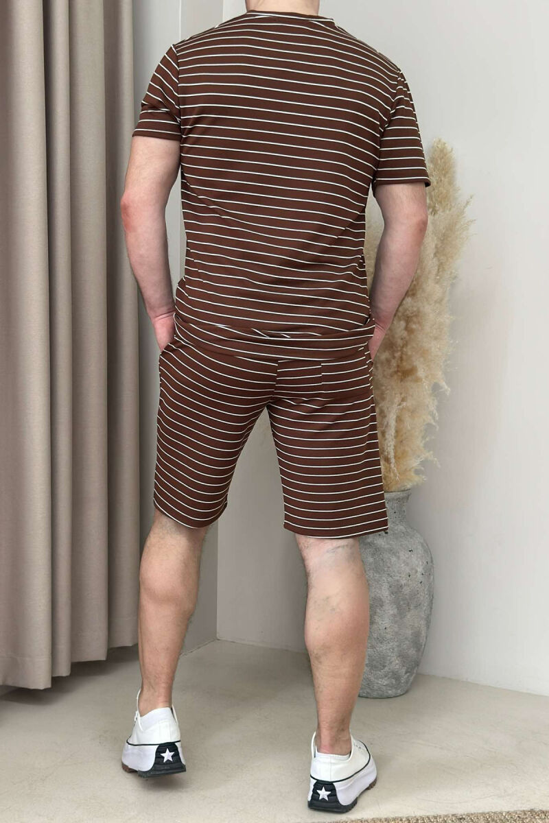 T-SHIRT+SHORT SWEATPANTS STRIPED MEN SET BROWN/KAFE - 3