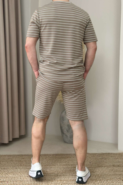 T-SHIRT+SHORT SWEATPANTS STRIPED MEN SET LIGHT BROWN/KAZB - 3