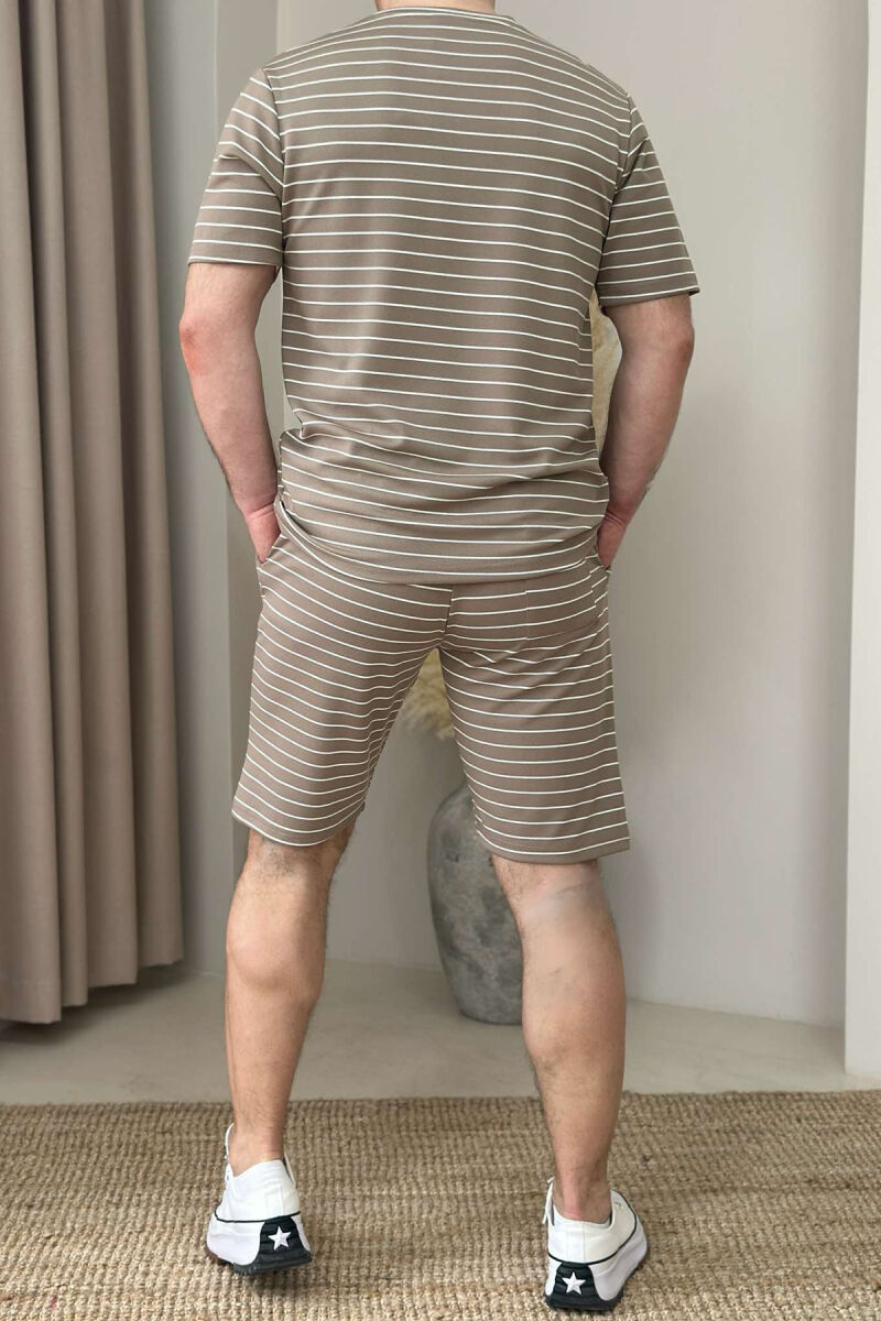 T-SHIRT+SHORT SWEATPANTS STRIPED MEN SET LIGHT BROWN/KAZB - 3