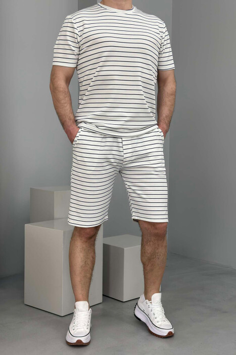 T-SHIRT+SHORT SWEATPANTS STRIPED MEN SET WHITE-BLACK/BAZE 