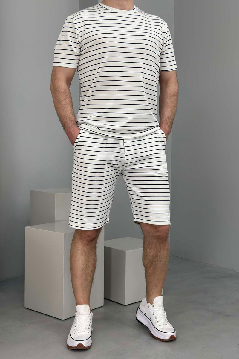 T-SHIRT+SHORT SWEATPANTS STRIPED MEN SET WHITE-BLACK/BAZE - 1