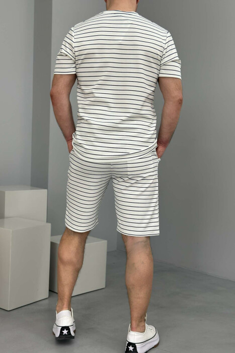 T-SHIRT+SHORT SWEATPANTS STRIPED MEN SET WHITE-BLACK/BAZE - 3