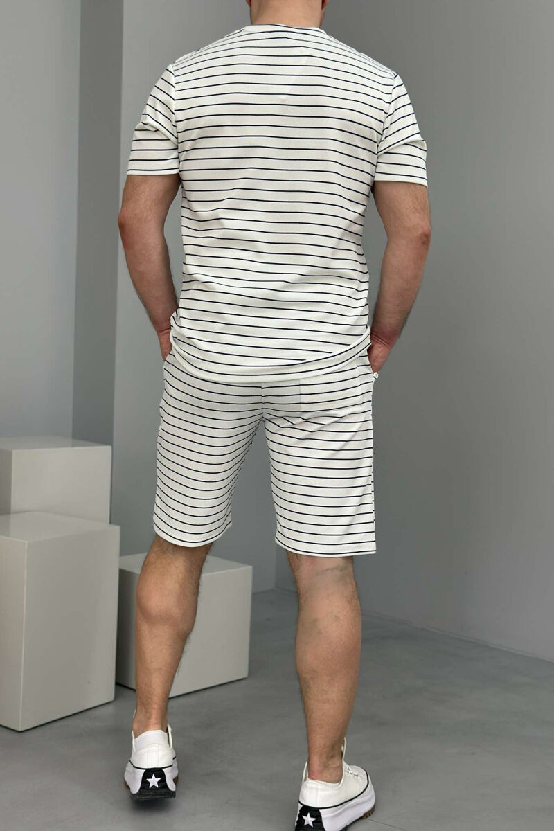 T-SHIRT+SHORT SWEATPANTS STRIPED MEN SET WHITE-BLACK/BAZE - 3
