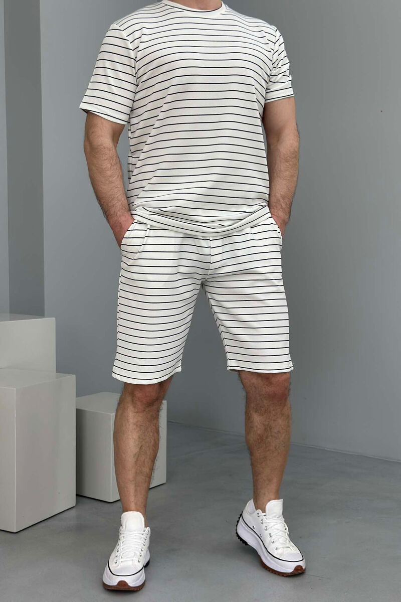 T-SHIRT+SHORT SWEATPANTS STRIPED MEN SET WHITE-BLUE/BABL - 1