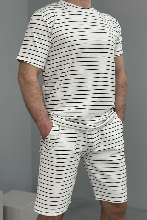 T-SHIRT+SHORT SWEATPANTS STRIPED MEN SET WHITE-BLUE/BABL - 2