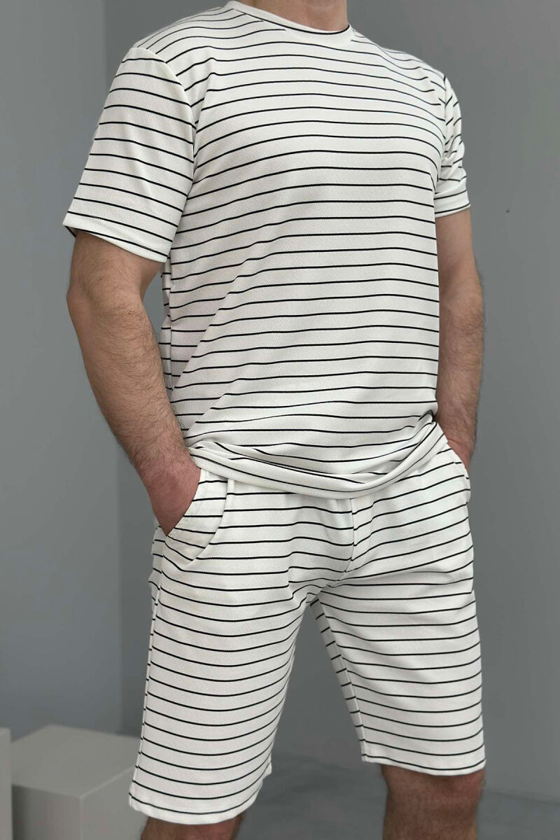 T-SHIRT+SHORT SWEATPANTS STRIPED MEN SET WHITE-BLUE/BABL - 2