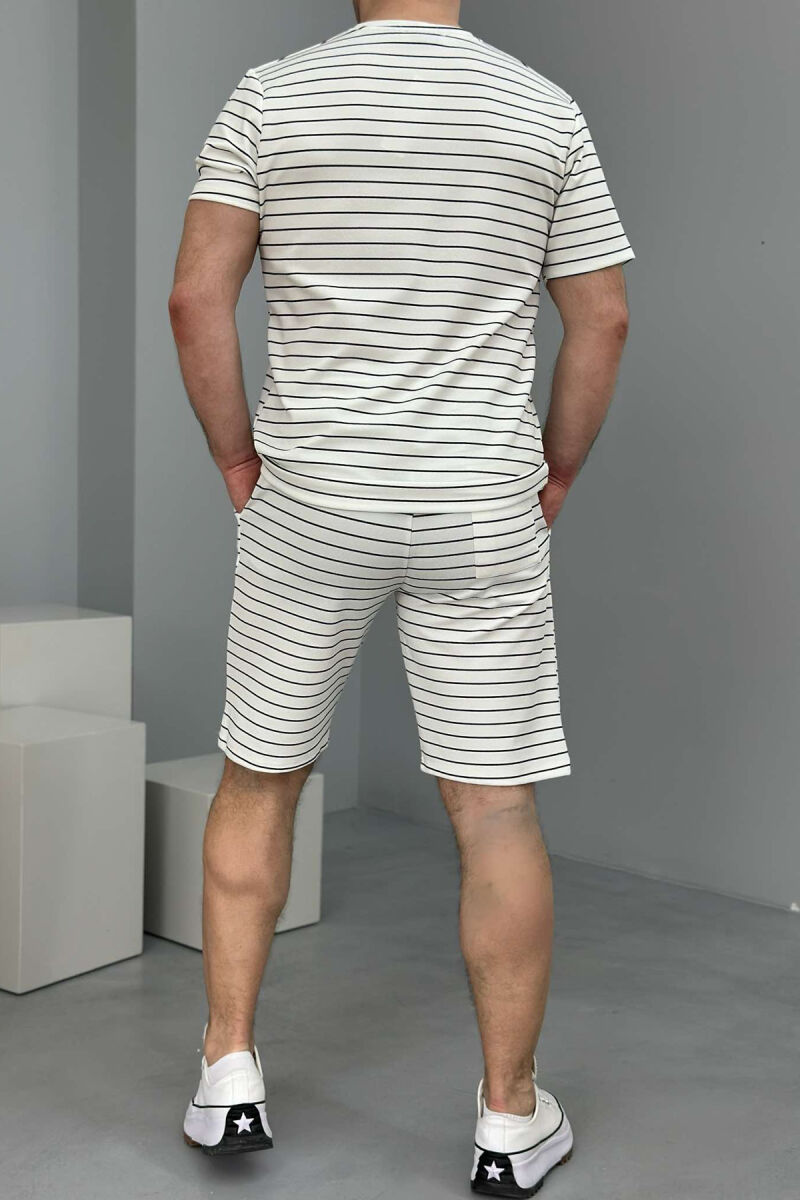 T-SHIRT+SHORT SWEATPANTS STRIPED MEN SET WHITE-BLUE/BABL - 3