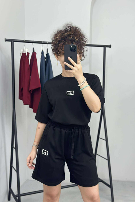 T-SHIRT+SHORTS ALO WRITTING WOMEN SET BLACK/ E ZEZE 