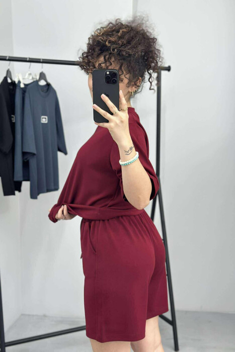 T-SHIRT+SHORTS ALO WRITTING WOMEN SET BURGUNDY/VISHNJE - 4