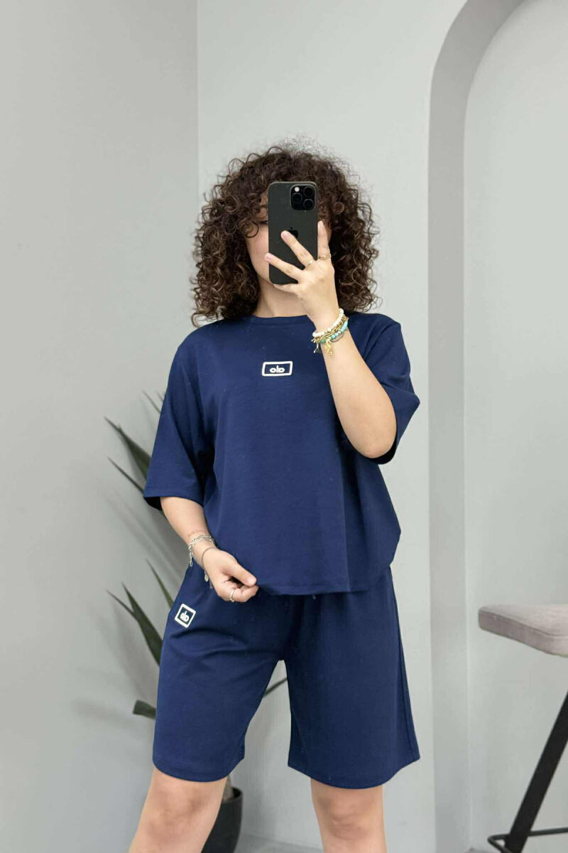 T-SHIRT+SHORTS ALO WRITTING WOMEN SET DARK BLUE/BEE - 1