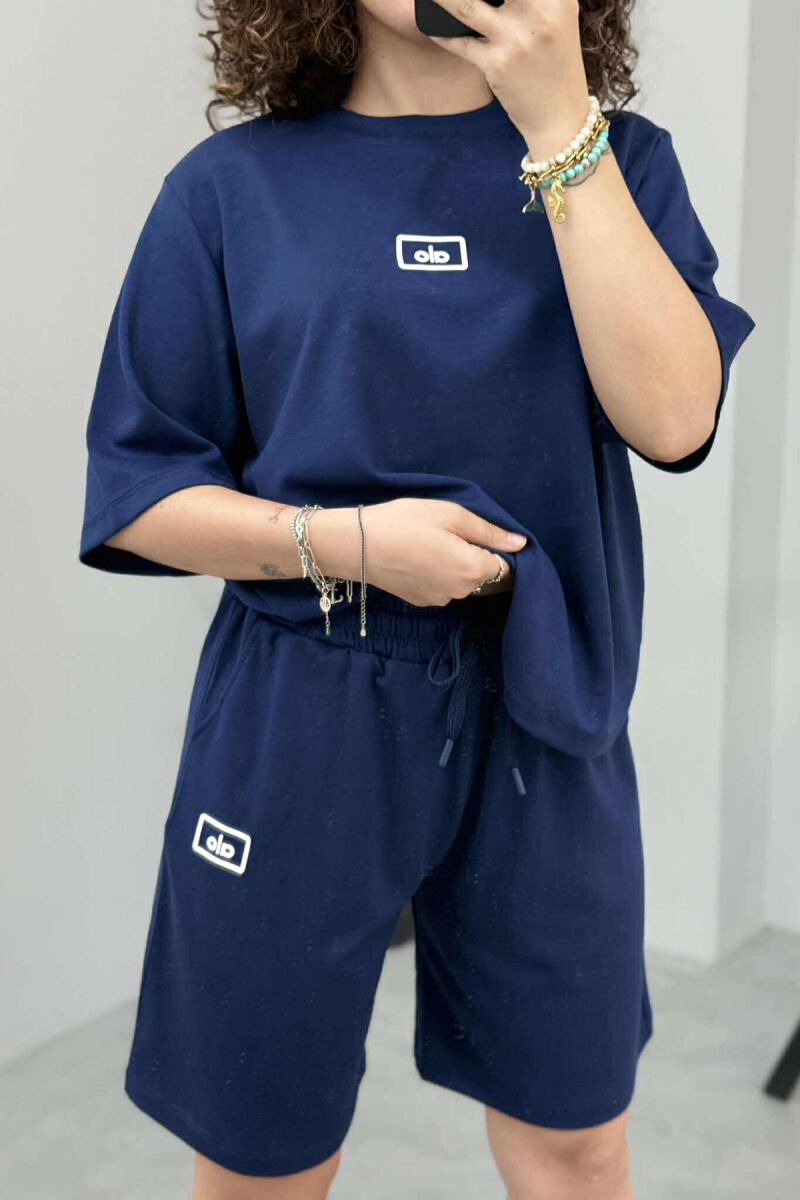 T-SHIRT+SHORTS ALO WRITTING WOMEN SET DARK BLUE/BEE - 4