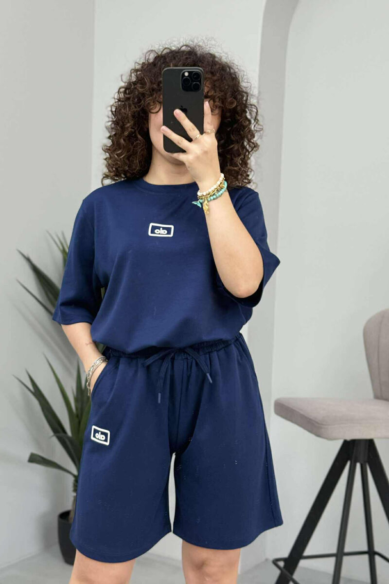T-SHIRT+SHORTS ALO WRITTING WOMEN SET DARK BLUE/BEE - 2