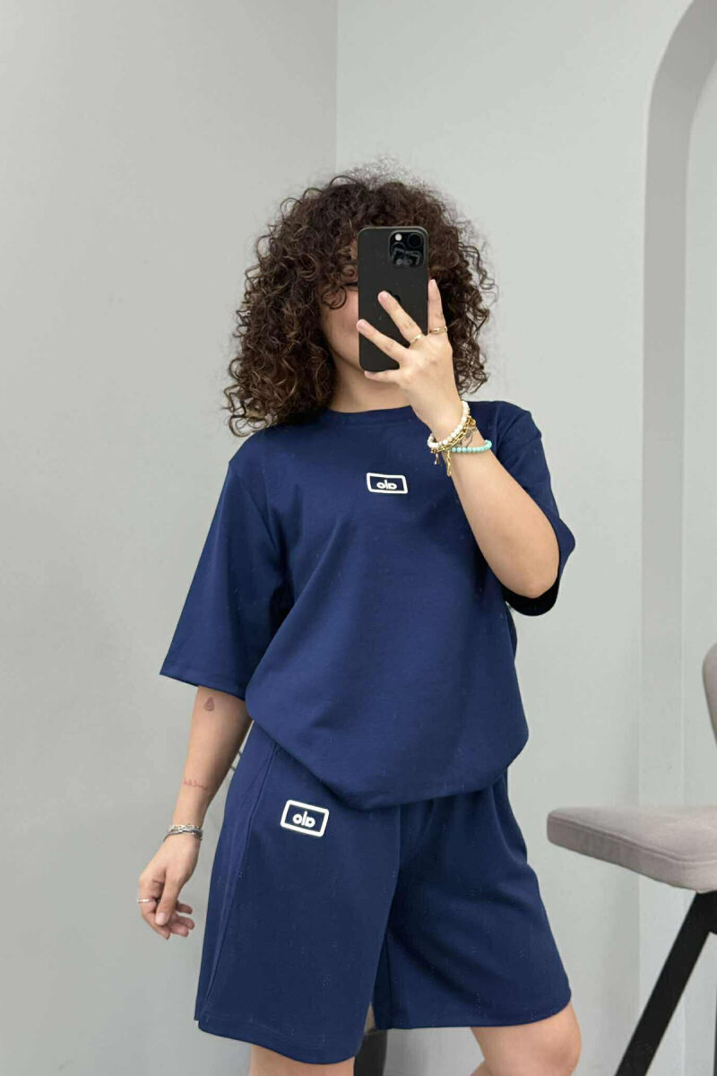 T-SHIRT+SHORTS ALO WRITTING WOMEN SET DARK BLUE/BEE - 3