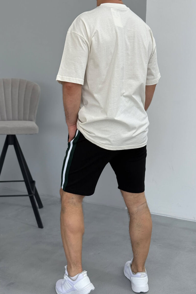 T-SHIRT+SHORTS BEAR IMAGE MEN SET BLACK-CREAM/ZEKR - 4