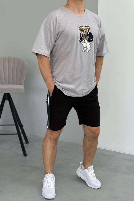 SET ME IMAZH T-SHIRT+PANTALLONA TË SHKURTRA PËR MESHKUJ NË NGJYRËN E ZEZË+GRI 