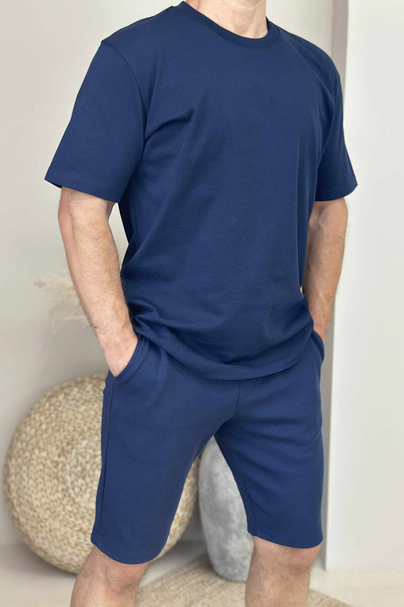 T-SHIRT+SHORTS ONE COLOR MEN SET DARK BLUE/BEE - 2