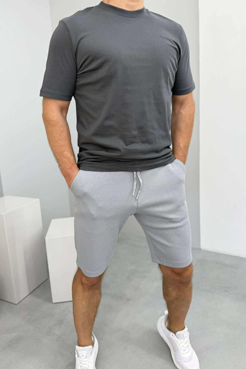 T-SHIRT+SHORTS ROUND NECK SIMPLE MEN SET GREY/GRI - 1