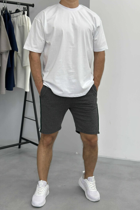 T-SHIRT+SHORTS SIMPLE MEN SET WHITE/GREY-BAGR - 1