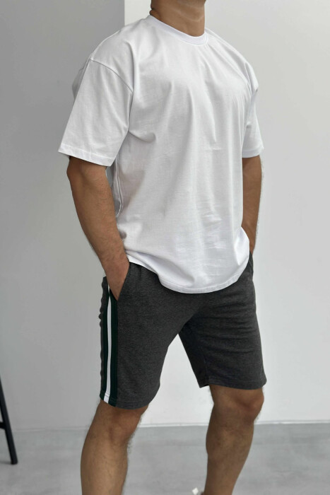 T-SHIRT+SHORTS SIMPLE MEN SET WHITE/GREY-BAGR - 2