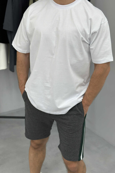 T-SHIRT+SHORTS SIMPLE MEN SET WHITE/GREY-BAGR - 3