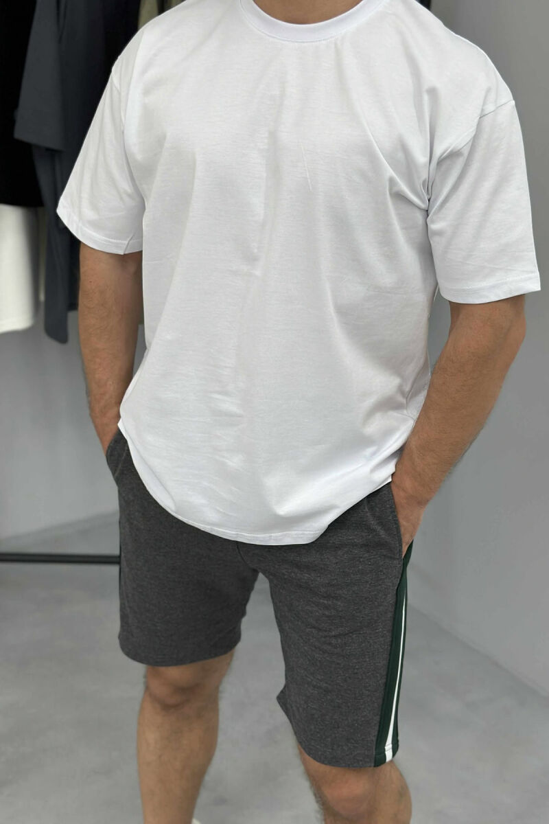 T-SHIRT+SHORTS SIMPLE MEN SET WHITE/GREY-BAGR - 3