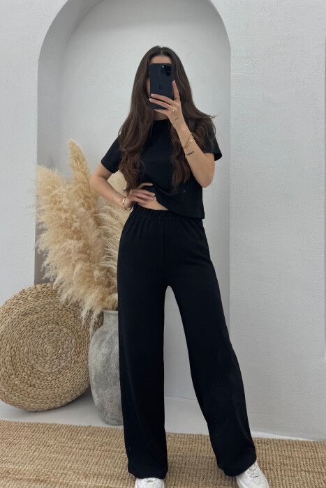 T-SHIRT+SWEATPANTS ONE COLOR ELASTIC WOMEN SET BLACK/ E ZEZE - 3
