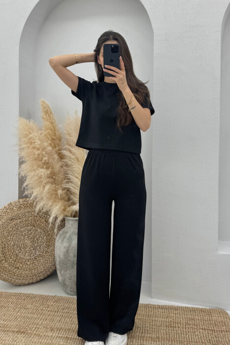 T-SHIRT+SWEATPANTS ONE COLOR ELASTIC WOMEN SET BLACK/ E ZEZE 