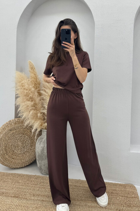 T-SHIRT+SWEATPANTS ONE COLOR ELASTIC WOMEN SET BROWN/KAFE 