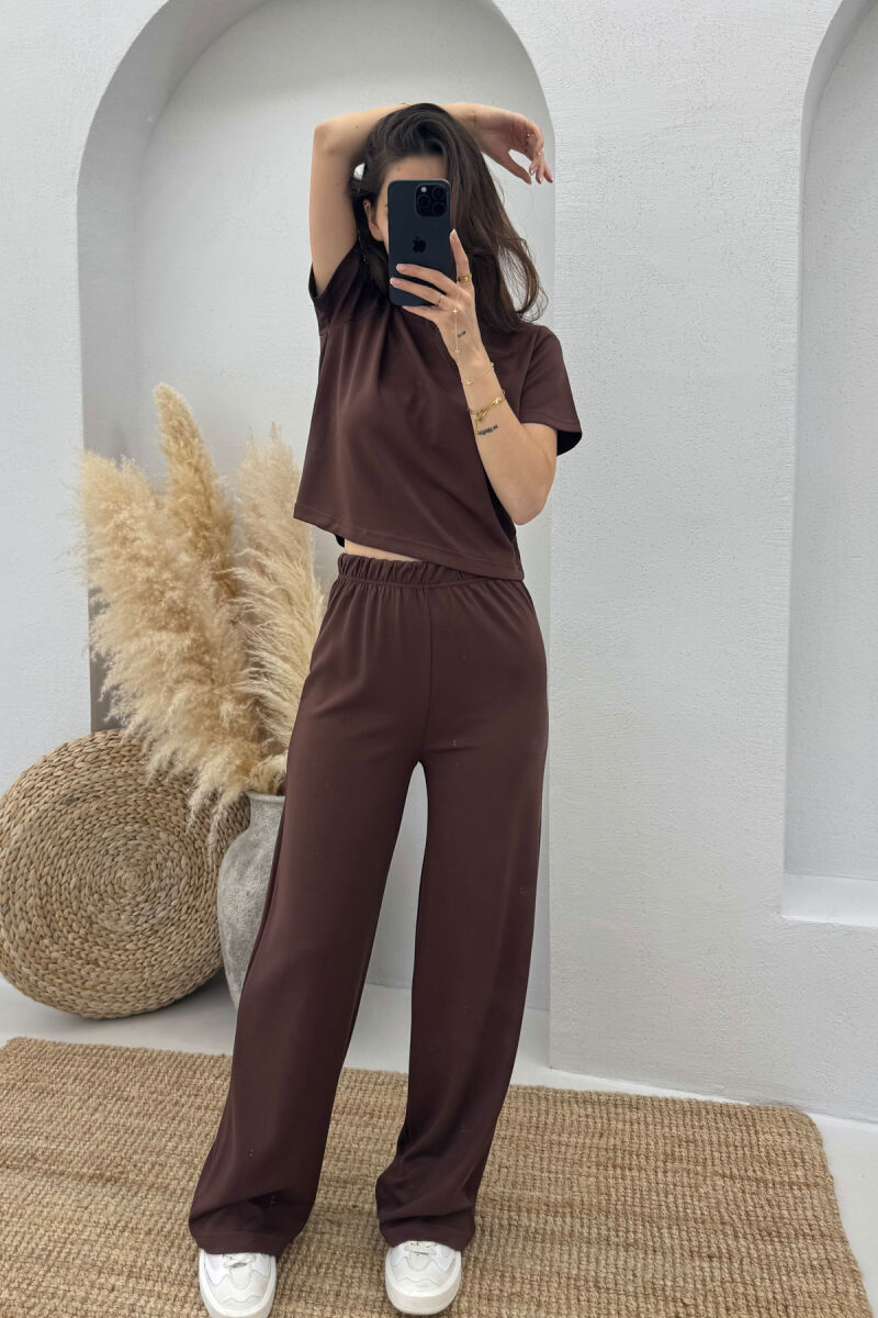T-SHIRT+SWEATPANTS ONE COLOR ELASTIC WOMEN SET BROWN/KAFE - 2