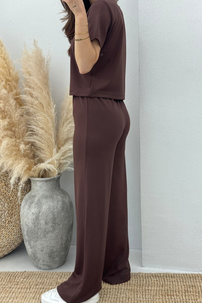 T-SHIRT+SWEATPANTS ONE COLOR ELASTIC WOMEN SET BROWN/KAFE - 3