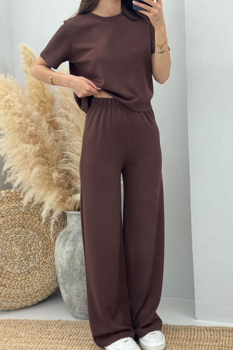 T-SHIRT+SWEATPANTS ONE COLOR ELASTIC WOMEN SET BROWN/KAFE - 4