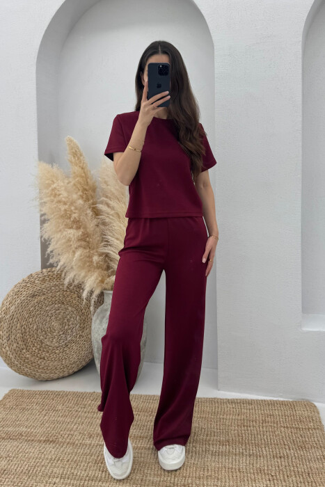 T-SHIRT+SWEATPANTS ONE COLOR ELASTIC WOMEN SET BURGUNDY/VISHNJE 