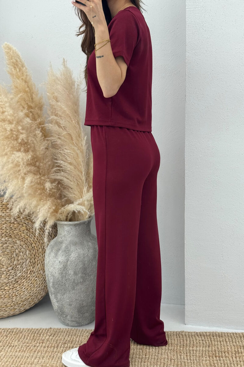 T-SHIRT+SWEATPANTS ONE COLOR ELASTIC WOMEN SET BURGUNDY/VISHNJE - 3