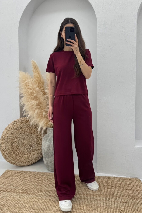 T-SHIRT+SWEATPANTS ONE COLOR ELASTIC WOMEN SET BURGUNDY/VISHNJE - 4